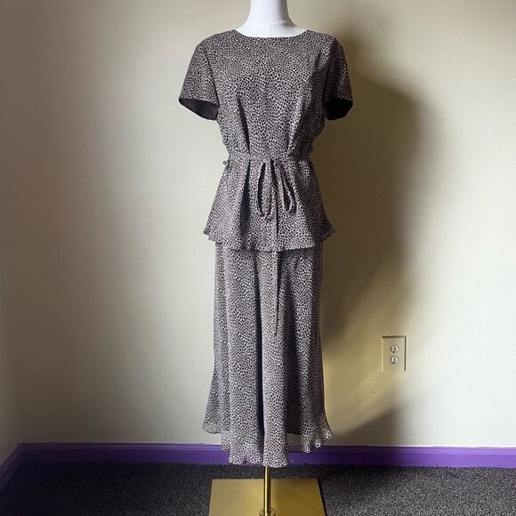 Vintage 90s Talbots 100% Silk Matching Set Animal Print Skirt & Blouse Size 8P - Picture 1 of 9